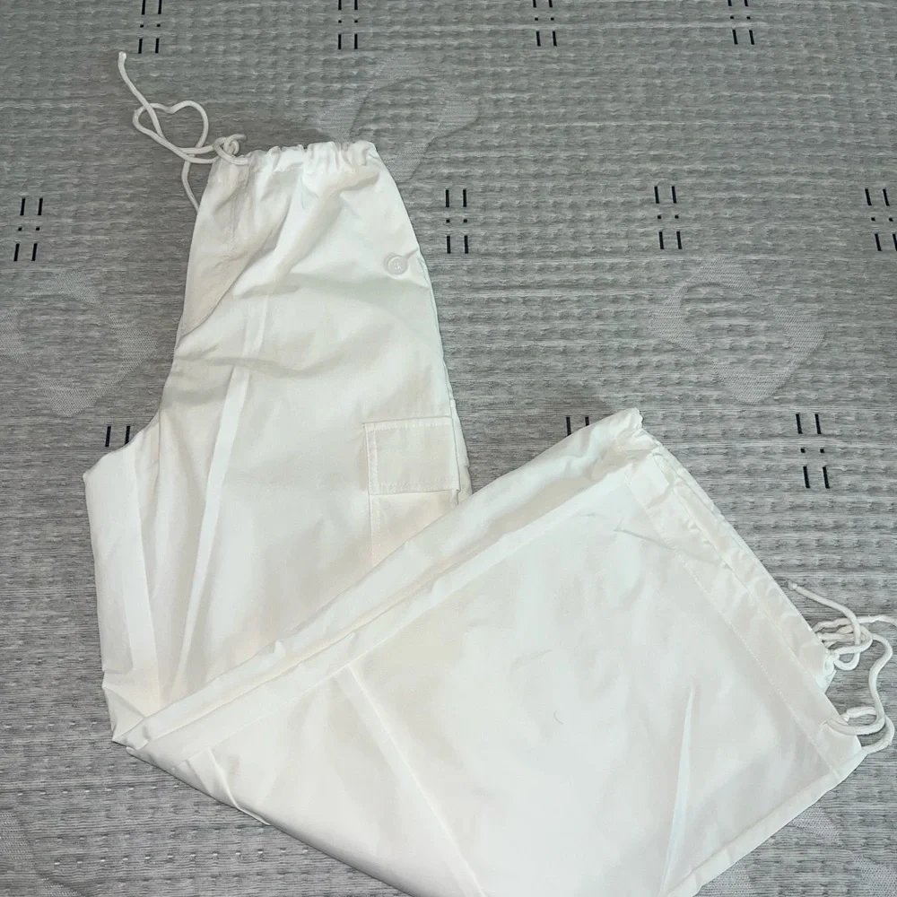 White Drawstring Pants - Picture 1 of 2